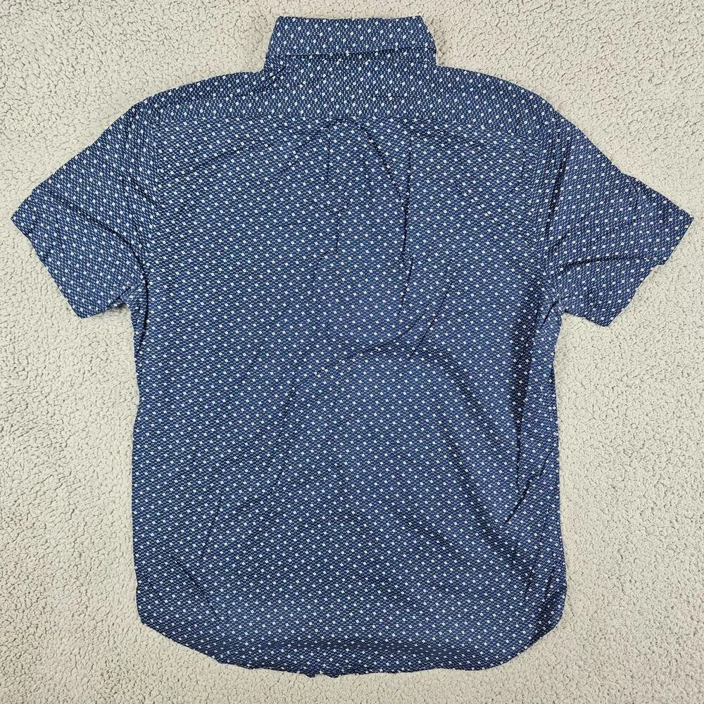 J Crew Shirt Men Small Blue Geometric AOP Short Sleeve Casual Camp Casual Pocket